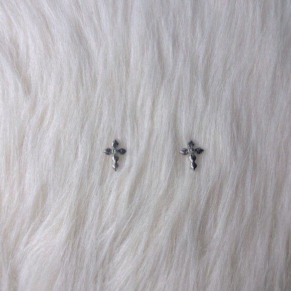 Silver Cross Stud Earrings - Picture 2 of 2